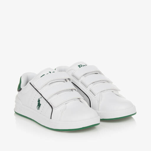 Ralph Lauren-حذاء رياضي بشريط لاصق جلد صناعي لون أبيض | Childrensalon