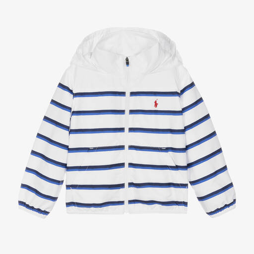 Ralph Lauren-Boys White Striped Windbreaker Jacket | Childrensalon