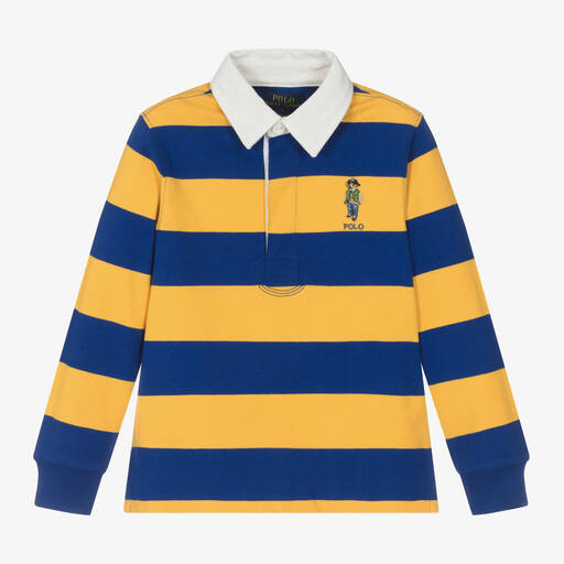 Ralph Lauren-Boys Yellow & Blue Stripe Cotton Rugby Shirt | Childrensalon