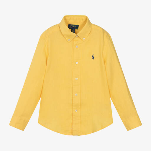 Ralph Lauren-Boys Yellow Embroidered Linen Shirt | Childrensalon