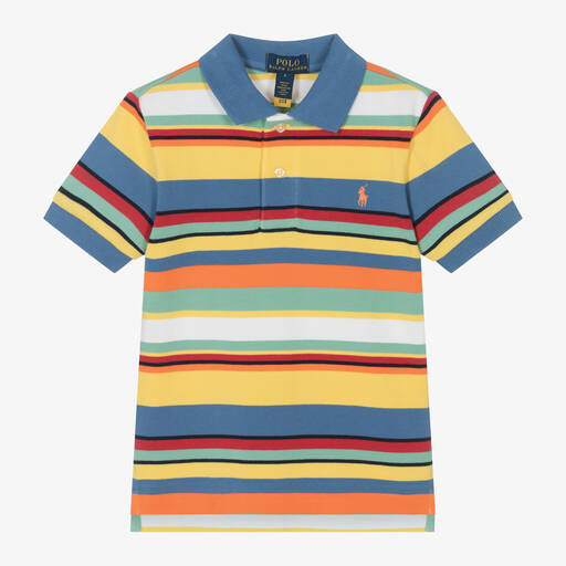 Ralph Lauren-Boys Yellow Striped Cotton Polo Shirt | Childrensalon