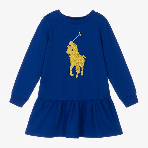 Ralph Lauren-Girls Blue Big Pony Sweatshirt Dress | Childrensalon