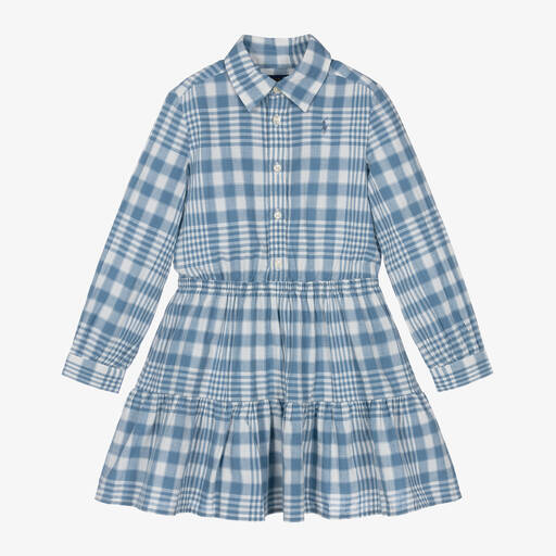Ralph Lauren-Girls Blue Check Cotton Dress | Childrensalon