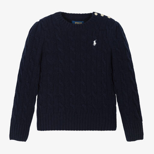 Ralph Lauren-Girls Blue Cotton & Cashmere Knitted Sweater | Childrensalon