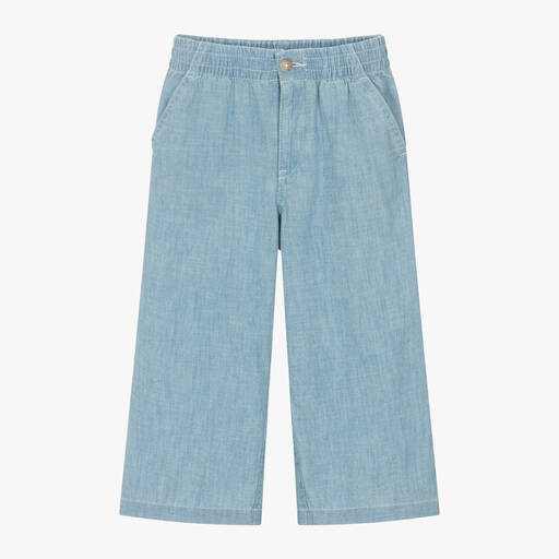 Ralph Lauren-Girls Blue Cotton Chambray Trousers | Childrensalon