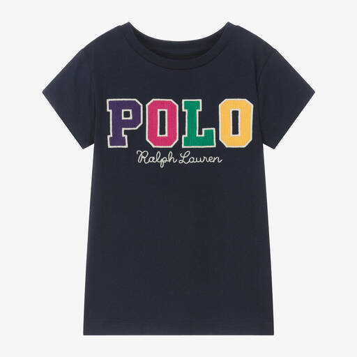 Ralph Lauren-Girls Blue Cotton Corduroy Logo T-Shirt | Childrensalon