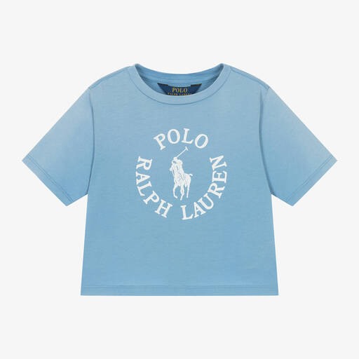 Ralph Lauren-Girls Blue Cotton Jersey T-Shirt | Childrensalon