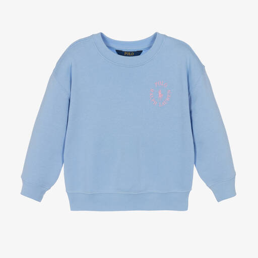 Ralph Lauren-Girls Blue Cotton Logo Sweatshirt | Childrensalon