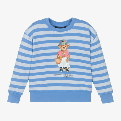 Ralph Lauren-Girls Blue Cotton Polo Bear Sweatshirt | Childrensalon