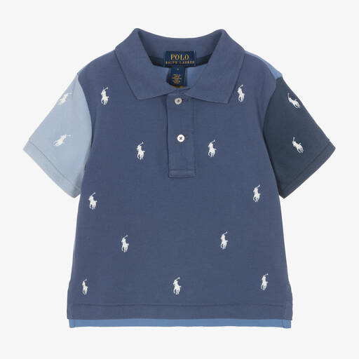 Ralph Lauren-Girls Blue Cotton Polo Shirt | Childrensalon