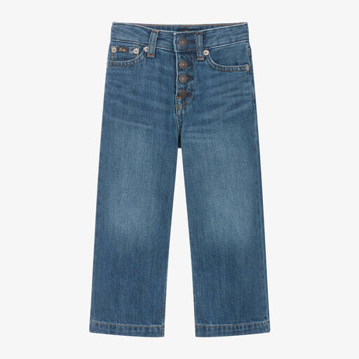 Ralph Lauren-Girls Blue Denim Wide Leg Crop Jeans | Childrensalon
