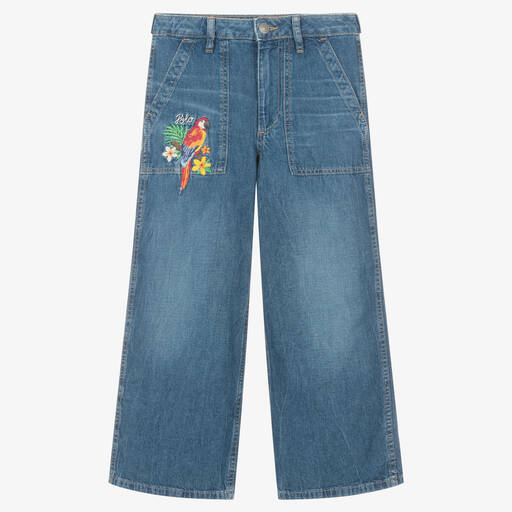 Ralph Lauren-Girls Blue Embroidered Denim Jeans | Childrensalon