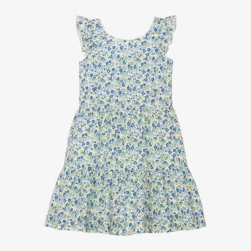 Ralph Lauren-Girls Blue Floral Print Cotton Dress | Childrensalon