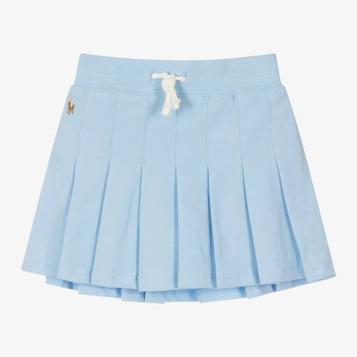 Ralph Lauren-Girls Blue Pleated Cotton Skort | Childrensalon