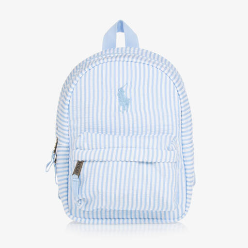 Ralph Lauren-Girls Blue Striped Cotton Backpack (29cm) | Childrensalon
