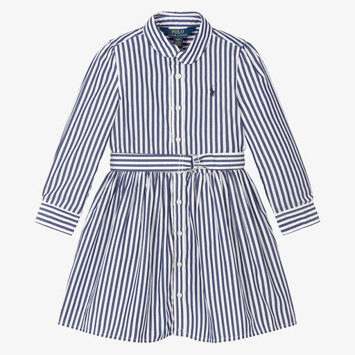 Ralph Lauren-Хлопковое платье-рубашка в синюю полоску | Childrensalon