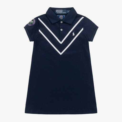 Ralph Lauren-Girls Blue Wimbledon Polo Dress | Childrensalon
