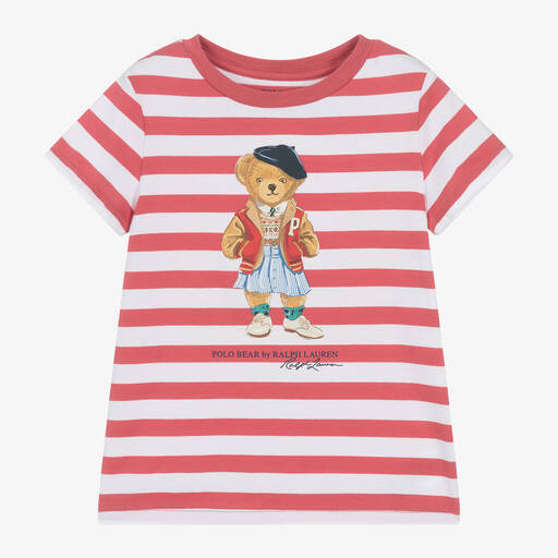 Ralph Lauren-Girls Dark Pink Polo Bear T-Shirt | Childrensalon