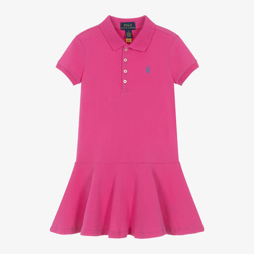 Ralph Lauren-Girls Fuchsia Pink Cotton Polo Dress | Childrensalon