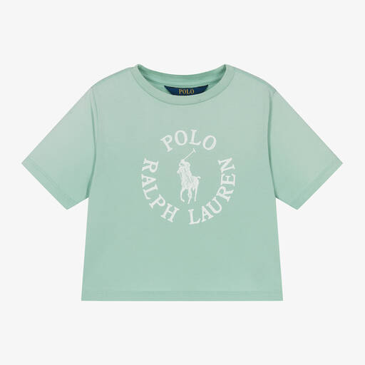 Ralph Lauren-Girls Green Cotton Jersey T-Shirt | Childrensalon