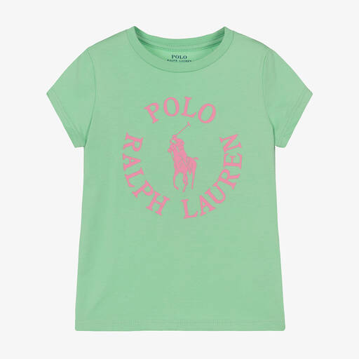 Ralph Lauren-Girls Green Cotton Logo T-Shirt | Childrensalon