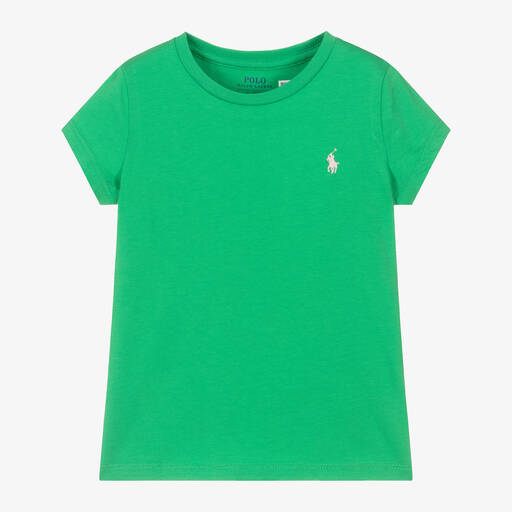 Ralph Lauren-Girls Green Cotton Pony T-Shirt | Childrensalon