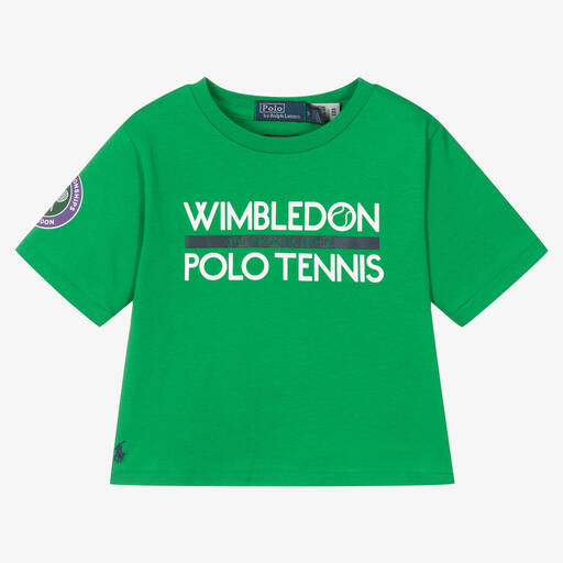 Polo Ralph Lauren-Girls Green Cotton Wimbledon T-Shirt | Childrensalon