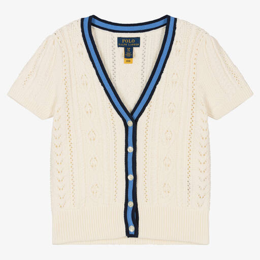 Polo Ralph Lauren-Girls Ivory Cable Knit Cotton Cardigan | Childrensalon