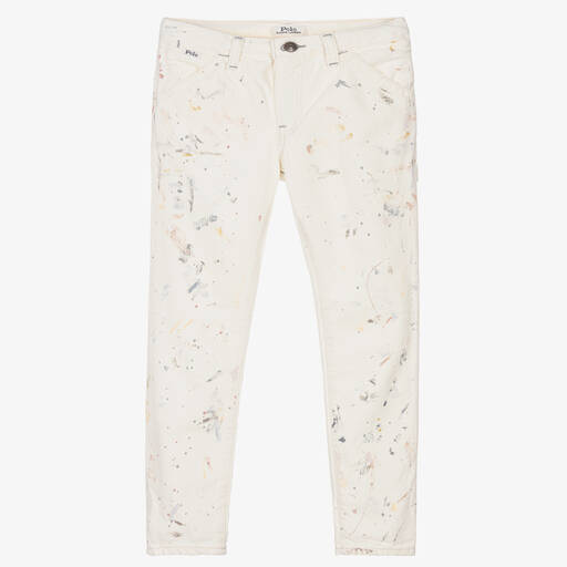 Ralph Lauren-Girls Ivory Paint Splatter Jeans | Childrensalon