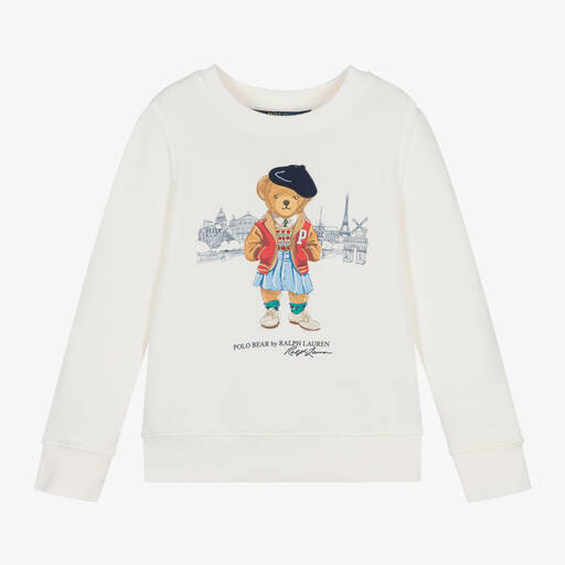 Ralph Lauren-Girls Ivory Parisian Polo Bear Sweatshirt | Childrensalon
