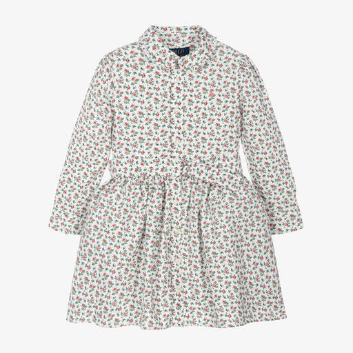 Ralph Lauren-Girls Ivory & Pink Floral Cotton Dress | Childrensalon