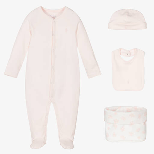 Ralph Lauren-Girls Pink Cotton Babygrow Gift Set | Childrensalon