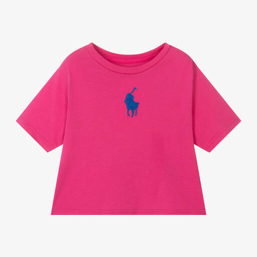 Ralph Lauren-T-shirt rose en coton Big Pony | Childrensalon