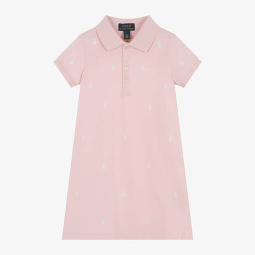 Ralph Lauren-Girls Pink Cotton Piqué Polo Dress | Childrensalon