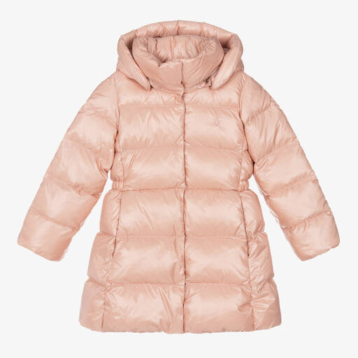 Ralph Lauren-Girls Pink Down Padded Hooded Coat | Childrensalon