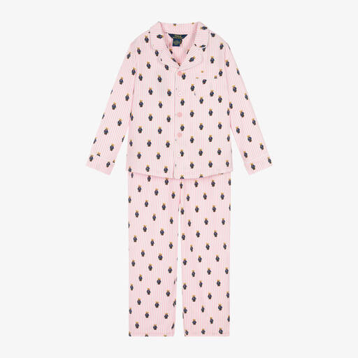 Ralph Lauren-Girls Pink Polo Bear Cotton Pyjamas | Childrensalon