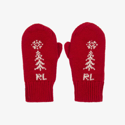 Ralph Lauren-Красные вязаные варежки с новогодним мотивом | Childrensalon