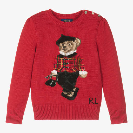 Ralph Lauren-Красный вязаный свитер с медвежонком | Childrensalon