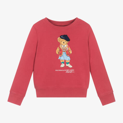 Ralph Lauren-Girls Red Polo Bear Cotton Sweatshirt | Childrensalon