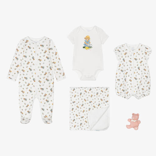 Ralph Lauren-Girls White Cotton Babysuit Gift Set | Childrensalon