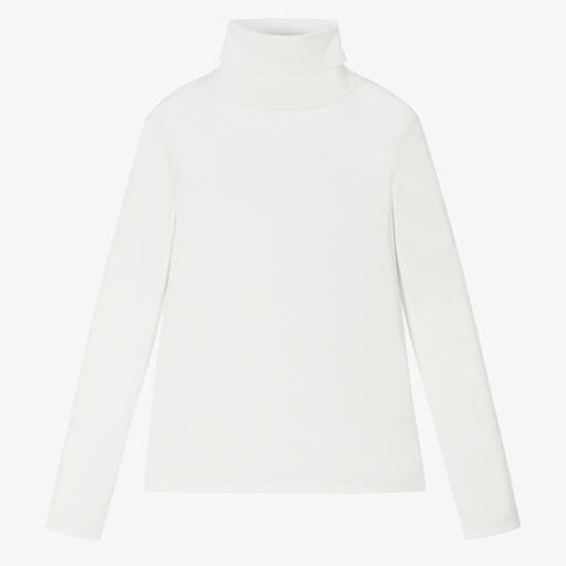 Ralph Lauren-Girls White Cotton Roll Neck Sweater | Childrensalon