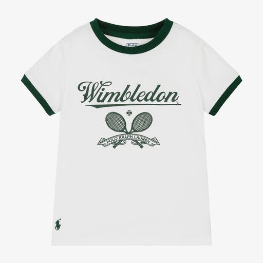 Ralph Lauren-Girls White Cotton Wimbledon T-Shirt | Childrensalon