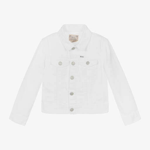Ralph Lauren-Girls White Denim Jacket | Childrensalon