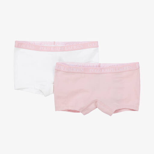 Ralph Lauren-Girls White & Pink Cotton Pants (2 Pack) | Childrensalon