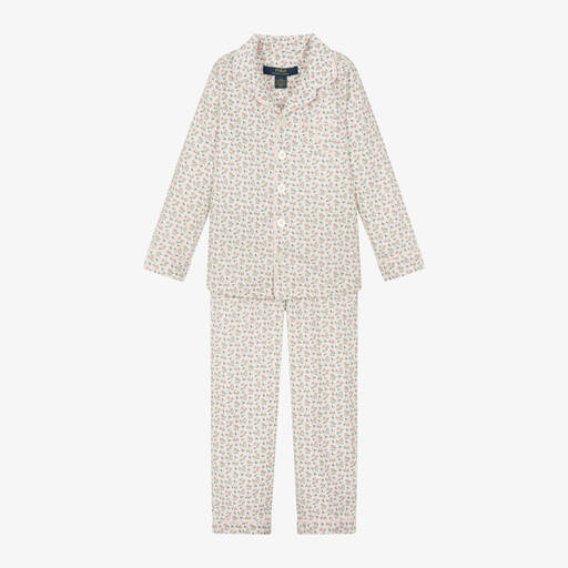 Ralph Lauren-Girls White & Pink Floral Cotton Pyjamas | Childrensalon