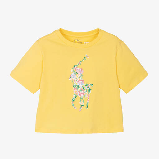 Ralph Lauren-Girls Yellow Cotton Jersey T-Shirt | Childrensalon