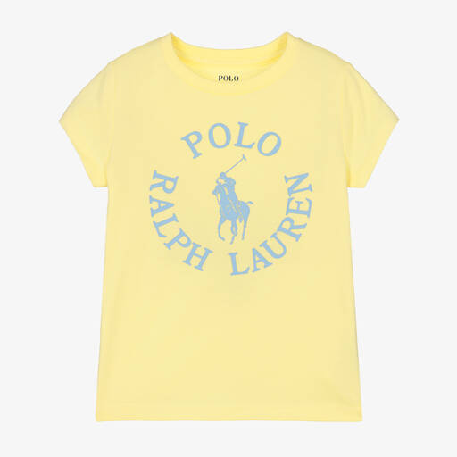 Ralph Lauren-Girls Yellow Cotton Logo T-Shirt | Childrensalon