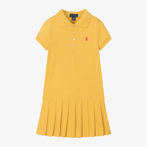 Ralph Lauren-Girls Yellow Cotton Polo Dress | Childrensalon
