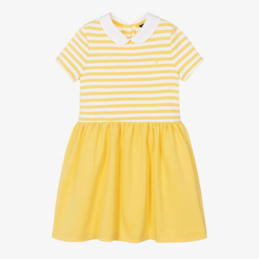 Ralph Lauren-Girls Yellow Cotton Striped Dress | Childrensalon