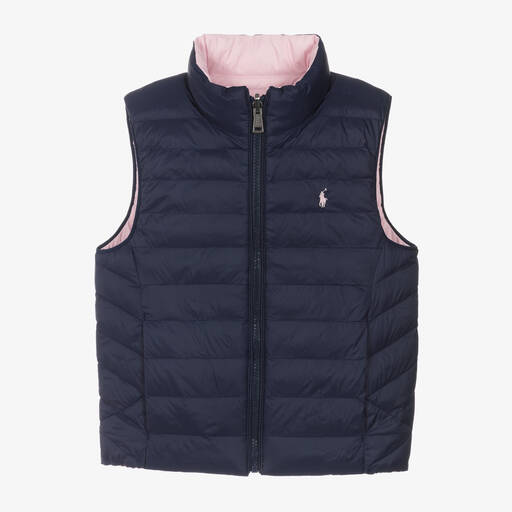 Ralph Lauren-Pink & Blue P-Layer 2 Reversible Gilet | Childrensalon